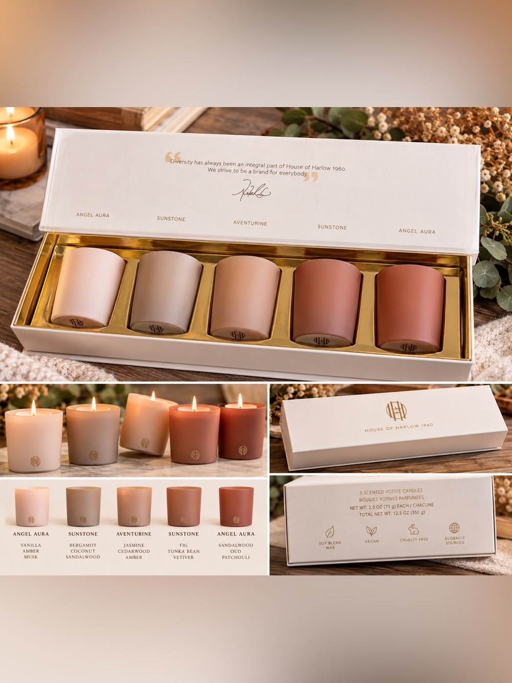 House of Harlow 1960 5-Piece Luxury Soy Candle Gift Set NIB Votive Neutral Scent